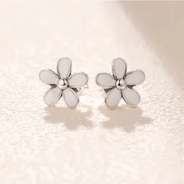 White Daisy Flower Stud Earring Autentic Sterling Silver Cute Women Party Jewelry Set Original Box For Pandodra Girl Gift Earrings