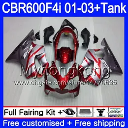 Corpo prateado vermelho quente + tanque para HONDA CBR 600F4i CBR600FS CBR600F4i 01 02 03 286HM.45 CBR600 F4i 600 FS CBR 600 F4i 2001 2002 2003 Carenagens