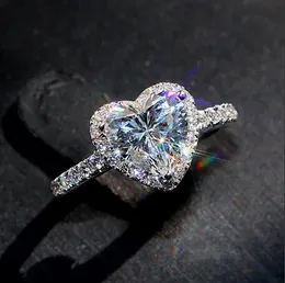 Iced Out Herz-Diamant-Ring für Damen, quadratischer Diamant-Ring, Micro Pave Mossinaante, verstellbarer Hip-Hop-Ring aus 925er Silber, Einheitsgröße