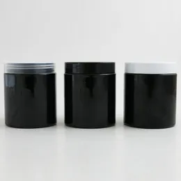 24 x 250g Empty Black Cosmetic Cream Containers Cream Jars 250cc 250ml for Cosmetics Packaging Plastic Bottles with Plastic Cap