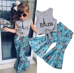 Summer Toddler Kid Baby Girls Clothes Vest Tops Floral Wide Leg Long Pants Children Clothes Casual Baby Girls Clothing Set