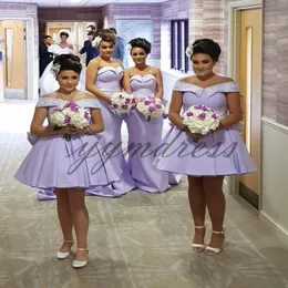 Lavender Short Bridesmaid Dresses 2019 Off Shoulder Sleeveless Zipper Black Prom Dresses Wedding Party Guest Gowns Vestito da sposa