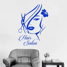 Decalques Da Parede do vinil Salão de Cabeleireiro Logotipo Menina com Cabelo Elegante Adesivos De Parede Para A Decoração Home Art Sticker Tesoura Haircut Loja