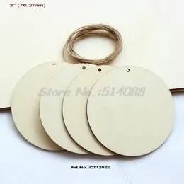 Wholesale- (25pcs/lot) 76mm Unfinished Wooden Circle Pendants Rustic Blank Wood Round with Hole 3"-CT1202E