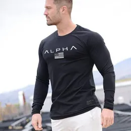 Casual Long Sleeve Cotton T-Shirt Men Gym Fiess Workout Skinny T Shirt Manlig tryck TEE TOPS Autumn Running Sport Brand Clothing Cy200522