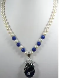 free shipping woman's noble jewelry white pearl&blue jades + necklace