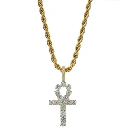 Collana con ciondoli a forma di croce con chiave per unghie Hip Hop, gioielli con pietra di diamante Bing placcata in oro 18 carati, gioielli religiosi da donna/uomo