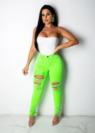 Kot Bkld Ladies Jeans Pants 2019 Yaz Yeni Neon Pantolon Katı Yüksek Belli Kot Sıska PS Boyut Deliği Kadınlar