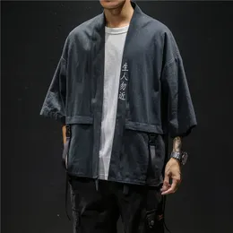 2019 Vintage Kimono Kurtka Mężczyźni Casual Loose Otwarty Stitch Chiński Styl Topy Pościel Cardigan Płaszcz Tradycyjne Retro Mężczyźni Kurtki