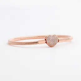 Pulseira de prata real em forma de coração para Pandora 925 prata esterlina ouro rosa CZ diamante selvagem cobra osso corrente pulseira com 272o