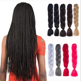 Jumbo oplatający włosy 24 cale syntetyczne Kanekalon Hair Szydełka Braid Single Color Premium wysokiej temperatury Włosy włókien