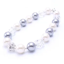 Cute big beads strand chunky necklaces white&silver color best baby bubblegum necklace suit toddler boy/girls