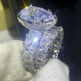 Anello da coppia con diamanti grandi 14CT gioielli vintage in argento sterling 925 con pietre preziose topazio bianco festa goccia d'acqua anello da sposa da donna 346R