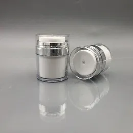 15 30 50gホワイトアクリルエアレスポンプ容器0.5 1 1.7 oz円形真空ポンプ補充可能な瓶美容アイクリームローションパッキングポンプボトル