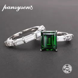 PANSYSEN Real 925 Sterling Silver Rings For Women 100% Natural Emerald Gemstone Fine Jewelry Wedding Engagement Ring 2019 Newly CJ191205