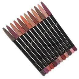 Lápis de lábios de 12 cores fosco lápis delineador à prova d'água para lábios batom fosco caneta delineador de lábios suave nude cosméticos