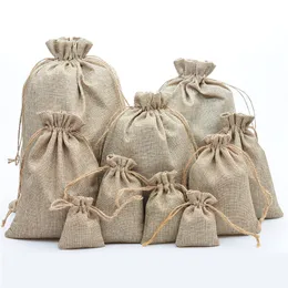 Natural Jute Drawstring Bags Stylish Hessian Burlap Wedding Favor Holders For Coffee Bean Candy Gift Bag Pouch274n