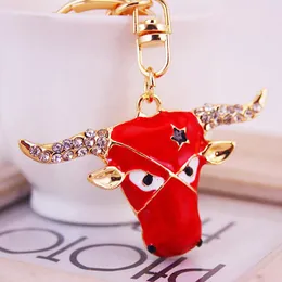 Moda-Animal Brelok Krowa Głowa Kształt Rhinestone Kryształ Enamel Stop Wisiorek Brelok Oil Kropla Metal Man Car Key Chains