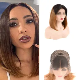 Brasilianskt jungfru hår bob spets front peruk rak 1b/30 100% mänskligt hår 13x4 peruk 1b 30 ombre hår 10-18 tum