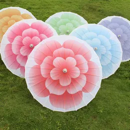 82cm Diameter Colorful Jasmine Bloom Dance Performance Flower Umbrella Chinese Cloth Hand Made Parasol Gift