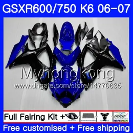 Bodys för Suzuki GSXR 750 600 GSXR-750 K6 Blue Flames Hot GSXR750 2006 2007 296HM.39 GSX R600 R750 GSX-R600 06 07 GSXR600 06 07 Fairing Kit