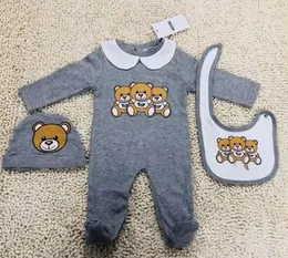 Newborn Fashion Brand Baby Clothes set Cute Infant Baby Boys Letter Romper baby girl bibs Cap Outfits Sets