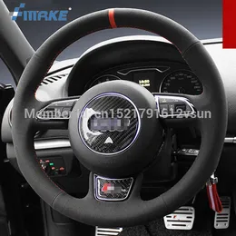 For Audi A3 High Quality Hand-stitched Anti-Slip Black Suede Red Thread DIY Steering Wheel Cover289P