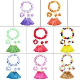 Bonito havaiana Outfit Hula Costume Flower Garland Skirt Suit para meninas crianças Pet Shop Início Jardim Outfit Hula Costume Flower Garland