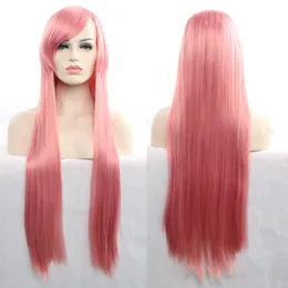 Rosa Anime-Perücken, Cosplay, buntes Haar mit 80 cm langem synthetischem Zopfhaar