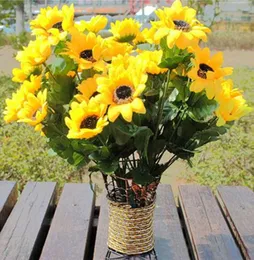 Wholesale-2017 7 Heads 1 Bouquet Sunflower Artificial Posy Flower Silk Flowers Phantom Simulation DIY Home Decoration Flores Artificiales