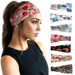 2020 Kvinnor Blomma Headband Leopard Blomstryck Elastisk Turban Hårband Brett Stretch Tjejer Hårband Hårtillbehör