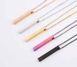 Polished Stainless Steel Blank Bar Necklaces Geometric Square Vertical Long Bar Pendant Necklace Pendants 5 Colors GB1532