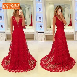 Fashion Burgundy Long Evening Dresses 2019 Sexy Evening Gowns For Women V Neck Lace A Line Floor Length Cheap Party Dress Prom Y19042701