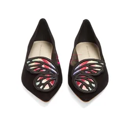 양가죽 신발 뾰족한 스웨이드 배송 무료 숙녀 2019 로우 힐 자수 Mutli Butterfly Ornaments Sophia Webster Black Shoes 34-42 414