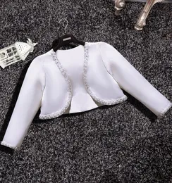 Lindas mangas brancas grânulos capotas de meninas / jaquetas princesa festa casaco flor menina envoltório blusa bolero tamanho 4-13 2-14 h317455