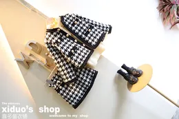 Autumn Arrival Girls Fashion Houndstooth 2 Pieces Suit coatskirt Kids Tweed Set Girls Clothing Baby Clothing Set