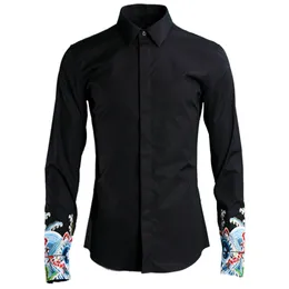 Embroidery Chinese trend brand shirt men black breathable casual mens shirts long sleeve fashion tops shirt male overhemd camisa