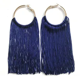 Free Shipping Navy Dark Red Exaggerated European And American Style Long Tassel Hoop Earring