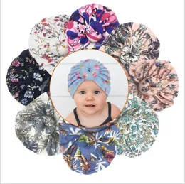 Floral Print Hat Ins Baby Hats Girl Doughnut India Skull Caps Knot Turban Head Wraps Infant Beanie Headband Headgear Newborn Headwears D6154