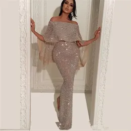 Elegant Sparkly Sequined Lace Evening Dresses Mermaid Off Shoulder Ruffle Floor Length Prom Cheap Pageant Special Ocn Gowns