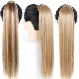24 inches Long Straight Ponytail Clip In Pony Tail Synthetic Hair Extension Extensions Wrap on Hair Pieces Fake Ponytail