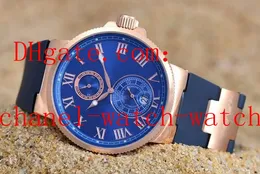 Free Shipping 4 Color Marine Chrono Rose Gold Mens Watch 266-67-3/43 Mechanical Automatic Mens Wrist Watch Rubber Strap transparent Back