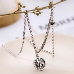 Vintage Double Pentagram Necklace Female Korean Personality New Circle Cards Elephant Pendant Choker Necklace