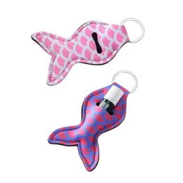 Mermaid Neoprene Lipstick Holder Keychain Chapstick Key Chain Holder Lip Balm Vibrant Prints Key Chain Holder