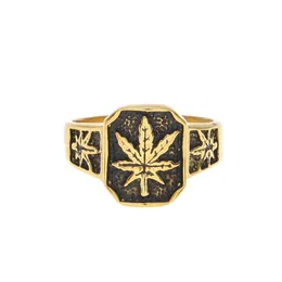 Fashion luxury designer vintage geometric 3d carved maple titanium stainless steel fashion rings for men hip hop jewelry