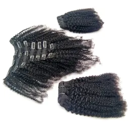 Индийские афро щипцы вьющиеся клип с клипми для волос в человеческие наращивания волос натуральный цвет Полная головка 8шт / набор 120г 8 "-20"