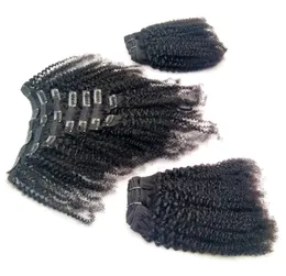 Indiano Afro Kinky Curly Weave Remy Cabelo Clipe em Extensões de Cabelo Humano Cor Natural Cabeça Completa 8 Pçs / Set 120g 8 "-20"