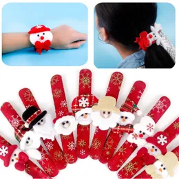 Julklapparmband Flannel Snowman Deer Santa Slap Wristhand utan Light Xmas Kids Party Leksaker Barn Julleksaker Partihandel