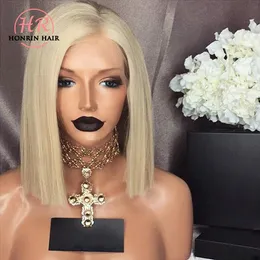 Honrin Hair Lace Front Human Hair Wig Short Bob Blonde Color 60 Pre Plucked Hairline With Baby Hairs 150% Density Brazilian Virgin Hair Glueless