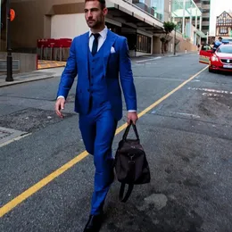 Royal blue noivo smoking lapela groomsman casamento 3 peça terno populares homens de negócios festa de formatura jaqueta blazer (jaqueta + calça + gravata + colete) 2382